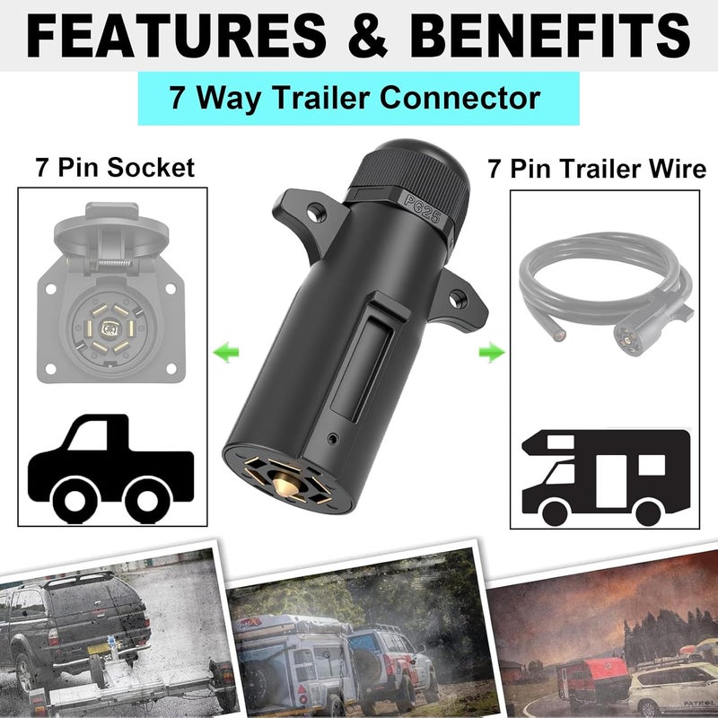 CXTM 7 Pin Trailer Plug with Waterproof Seal, Trailer Side 7 Way Connector 7 Way Round RV-Style Wiring Harness Plug - Image 2
